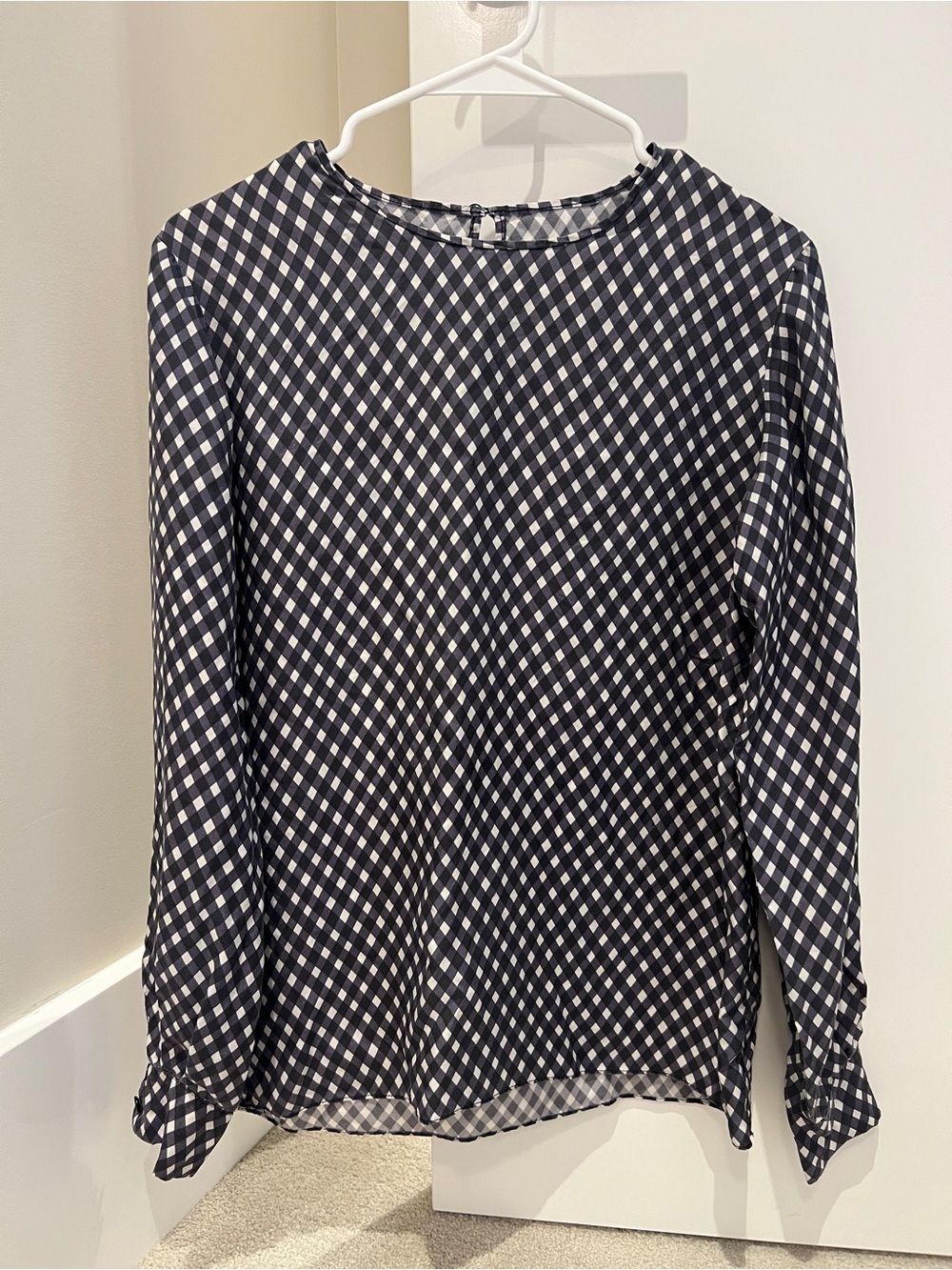 Stella McCartney Black and White Gingham Long-Sleeve Blouse